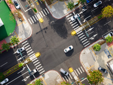 Aerial View of Urban Intersection with Crosswalks