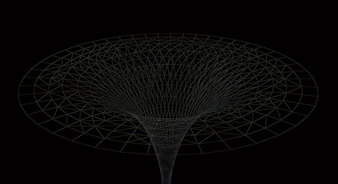 Wormhole spacetime curvature with gravity well wireframe illustrating physics