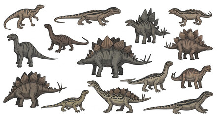 Collection of Various Dinosaur Species Illustration. © Abah