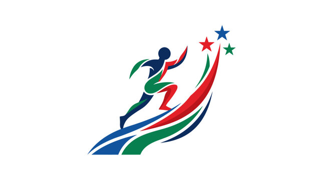 Dynamic runner reaching for stars, symbolizing achievement and success.