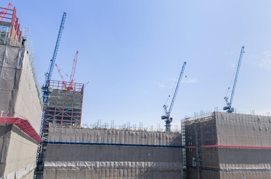 Tower Cranes at Major Construction Site Progress