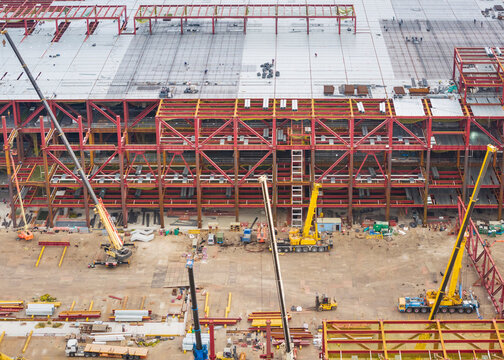Large Scale Industrial Steel Building Construction Site