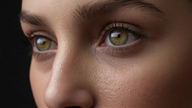 Close up portrait hazel eye green close up skin textured natural lighting contemplative portrait