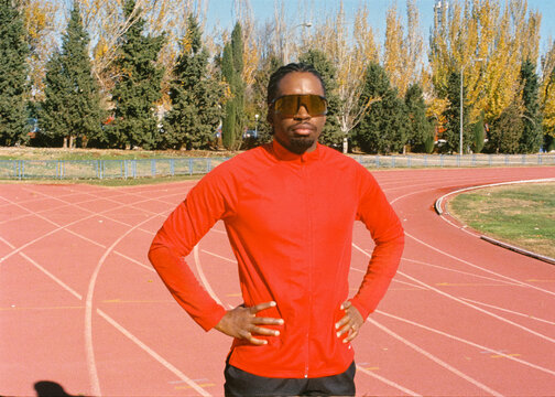 Analog portrait of a runner  posing with focus and determination