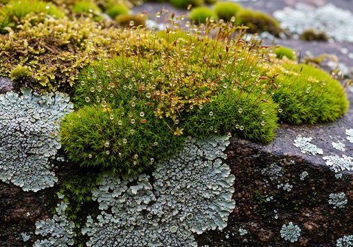 Moss and lichen on rock surface.