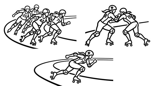 Roller Derby Action - Dynamic Skaters Competing on the Track.