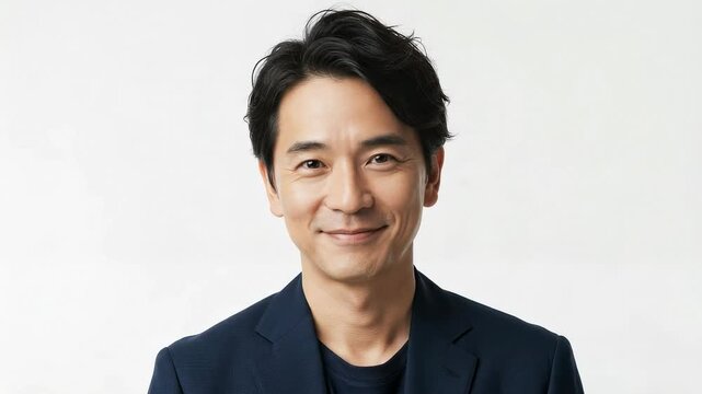 Smiling Professional Middle-Aged Man in Navy Suit Looking at Camera