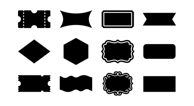 Vintage black label silhouettes, 12 decorative frame icons, retro badge vector set
