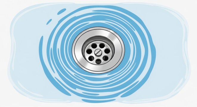 Water swirling around silver sink drain.