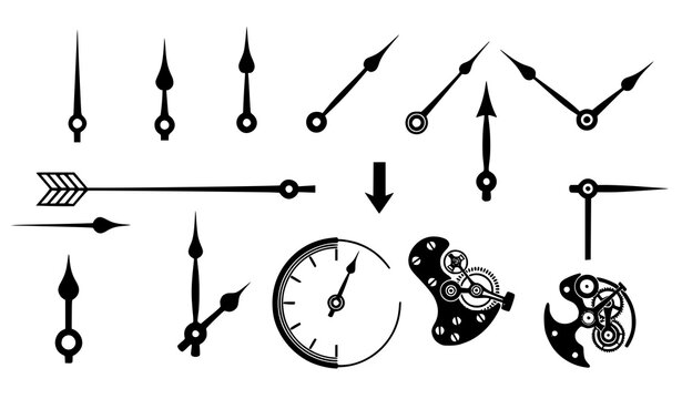 Clock pointer and watch hands set &ndash; vintage chronometer vector elements