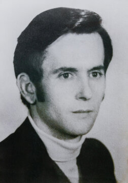 Black and white portrait of young man in the early 1970s