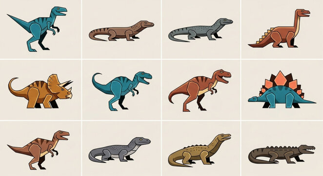 Collection of diverse dinosaur species and prehistoric reptiles.