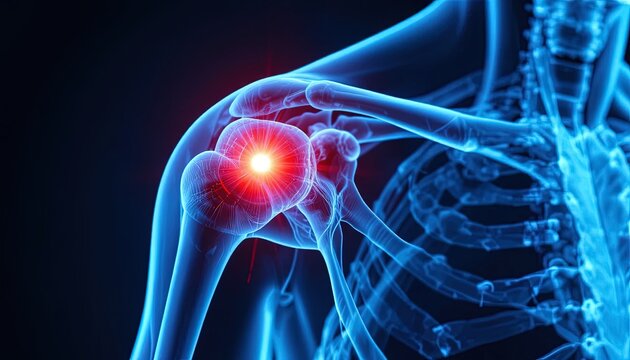Shoulder Pain Anatomy Illustration with Highlighted Inflammation and Medical Visualization
