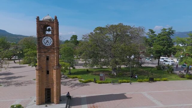 Aerial drone view of Chiapa de Corzo main square and town center. Chiapas, Mexico.
