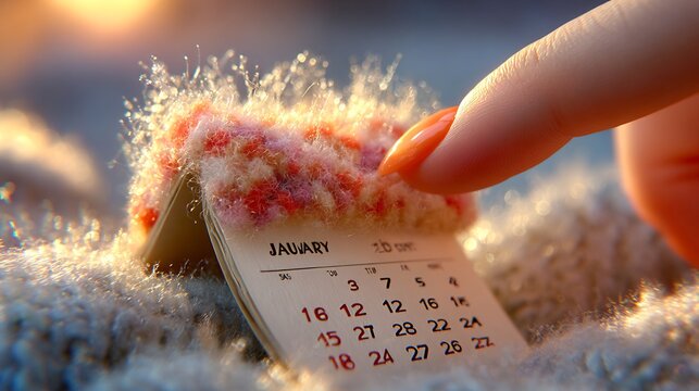 Winter Calendar Snow Scene with Hand