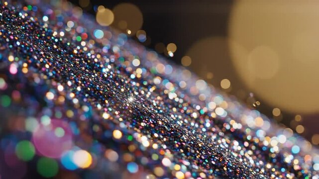Sparkling Glitter Macro Shot, Abstract Shimmering Surface with Defocused Bokeh Lights, Festive Glamour Background