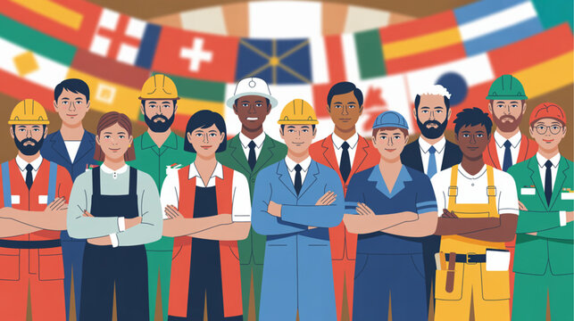 Diverse workers, international team, laborers, construction workers, global workforce isolated on Transparent Background