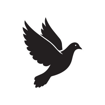 Black Silhouette of a Flying Dove Bird Symbolizing Peace and Hope