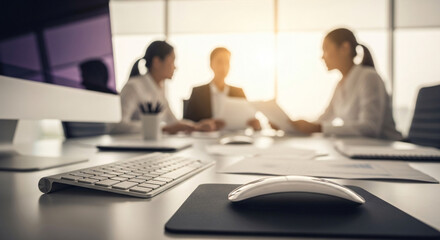 Fototapeta premium Modern Office Mouse And Keyboard Setup, business concept, business concept in a modern office in a professional setting