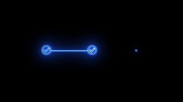 Neon blue progress bar animation with check marks.