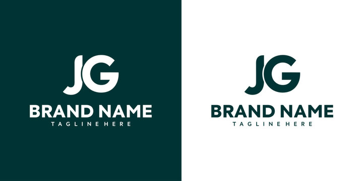 Two variations of a company logo design with letters and text on colored backgrounds