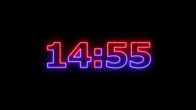 Neon digital countdown timer fifteen minute clock.