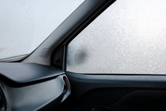 Frost-Covered Car Windows Seen from Inside