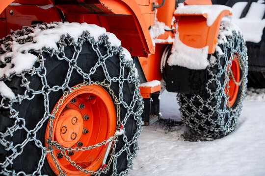 Chained Tractor Tires Ready for Winter Operations