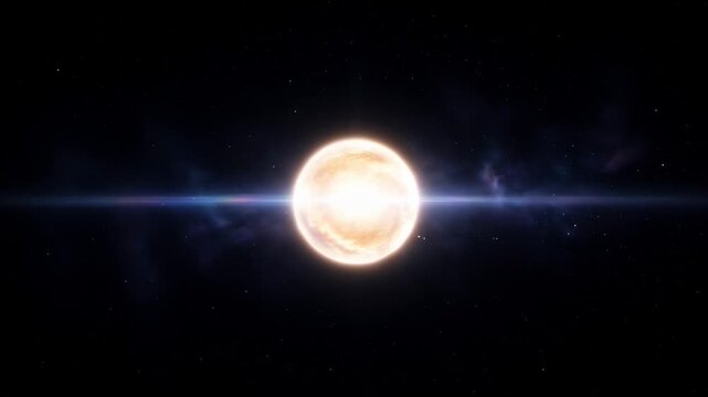 Radiant Celestial Orb Floating Amidst Starry Expanse with Light Streaks