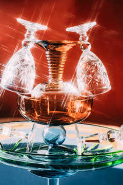 Glassware display on a decorative table at a social gathering event