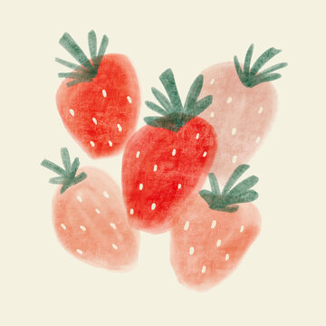 Hand drawn painterly strawberries spot illustration 