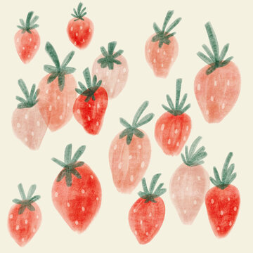 Hand drawn painterly strawberries in a loose pattern