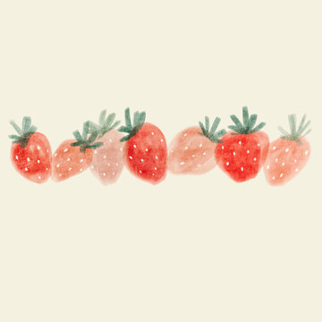 Hand drawn painterly strawberries spot illustration in a row