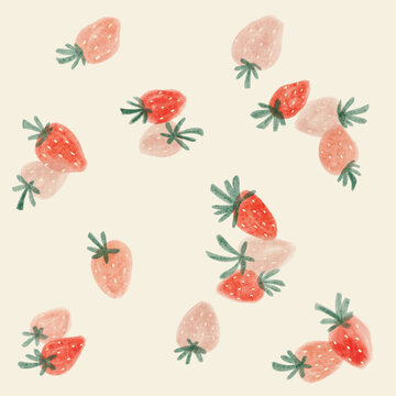 Hand drawn painterly strawberries in a loose pattern