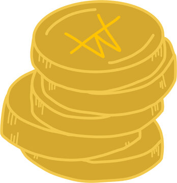 Gold Coin Stack Korean Won Flat Illustration