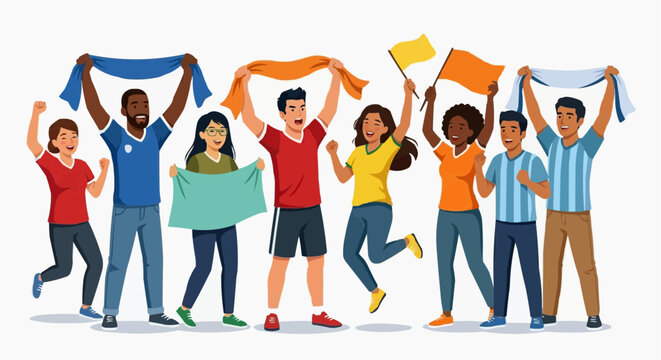 Diverse group of people celebrating with colorful clothing in a lively event
