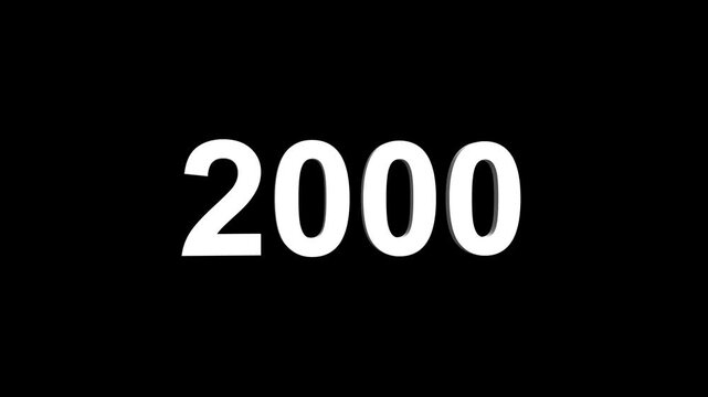 Abstract 3D number 2000 text animation floating against a deep black void offering a vibrant and modern visual for the year with a sense of digital energy. 4k motion video.