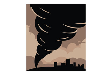 Vector illustration of a large tornado silhouette approaching a city skyline © Sadek