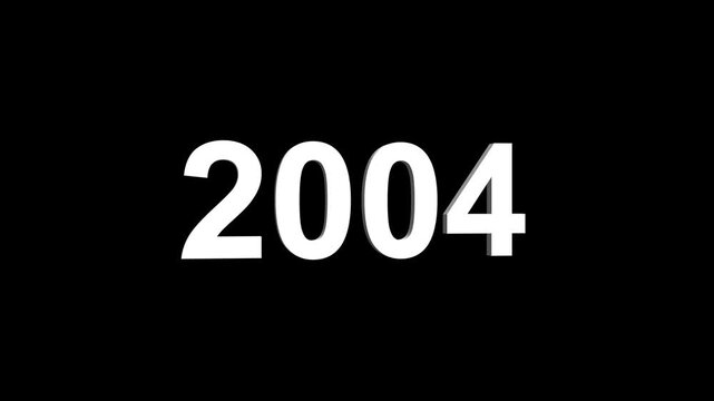 Bright white 3D number 2004 text animation floating against a deep black void offering a vibrant and modern visual for the year with a sense of digital energy. 