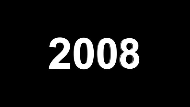 Bright white 3D number 2008 text animation floating against a deep black void offering a vibrant and modern visual for the year with a sense of digital energy. 