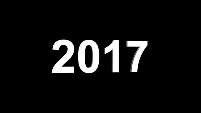 Bright white 3D number 2017 text animation floating against a deep black void offering a vibrant and modern visual for the year with a sense of digital energy. 