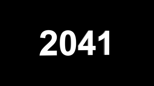 Bright white 3D number 2041 text animation floating against a deep black void offering a vibrant and modern visual for the year with a sense of digital energy. 