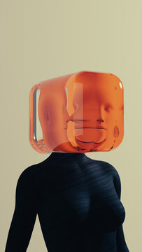 Portrait of woman with glass distortion representing thought process