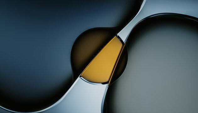 Abstract Glass Sphere and Fluid Metal Composition 