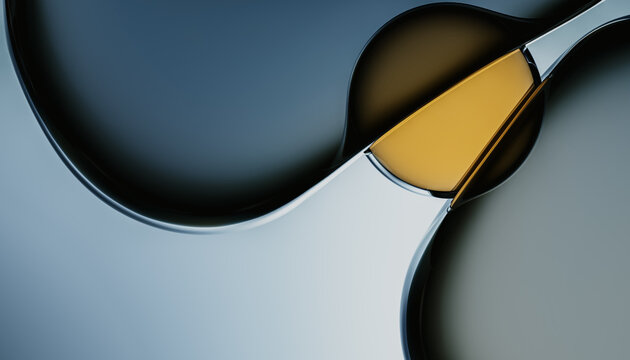 Abstract Glass Sphere and Fluid Metal Composition 