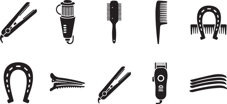 Collection of professional hairstylist tools and accessories for grooming and styling.