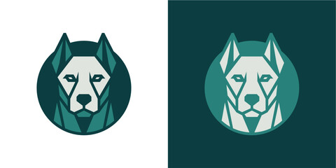 A set of two stylized geometric dog head logos, featuring a husky in a polygonal art style. One icon is on a white background, the other on a dark teal background, suitable for branding, emblems, or a © dwi