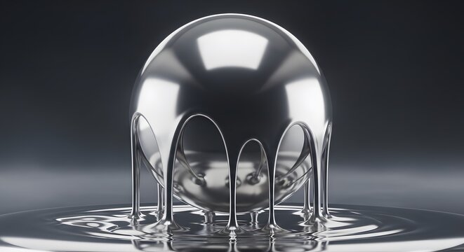 Shiny Metallic Sphere Dropping Into Liquid with Splash Effect