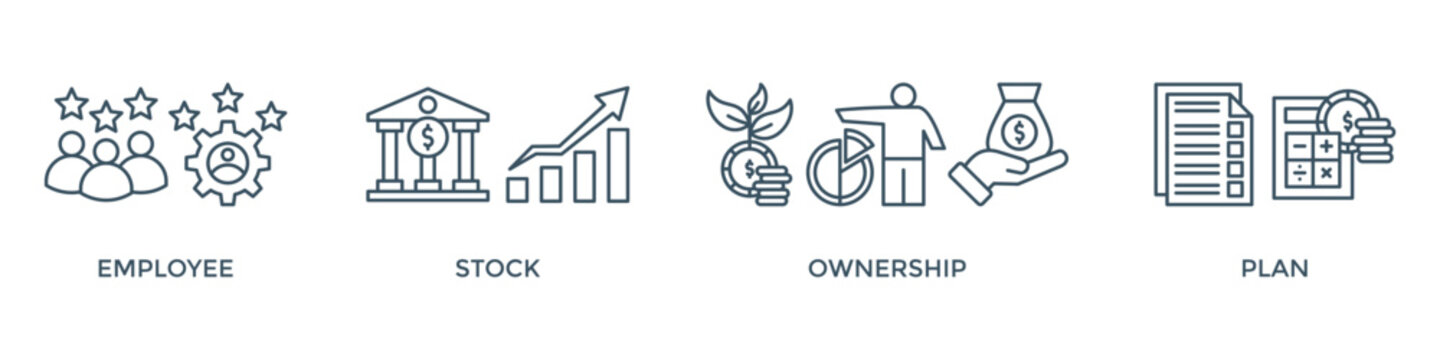 Esop banner web icon vector illustration concept for employee stock ownership plan with icon of management, bank, graph, fund, investment and statistics