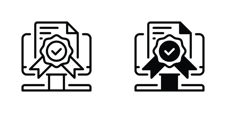 Digital Certificate Vector Line Icon for Education and Training